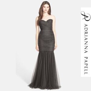 Adrianna Papell Collection Black Mermaid Lace Prom Wedding Guest Maxi Dress Gown